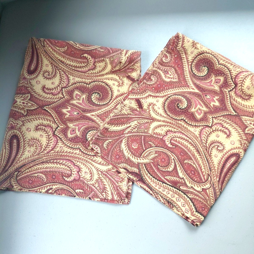 2 Springs Rust Red Tan Paisley Standard Pillow Shams Pair Countryside VTG Chic